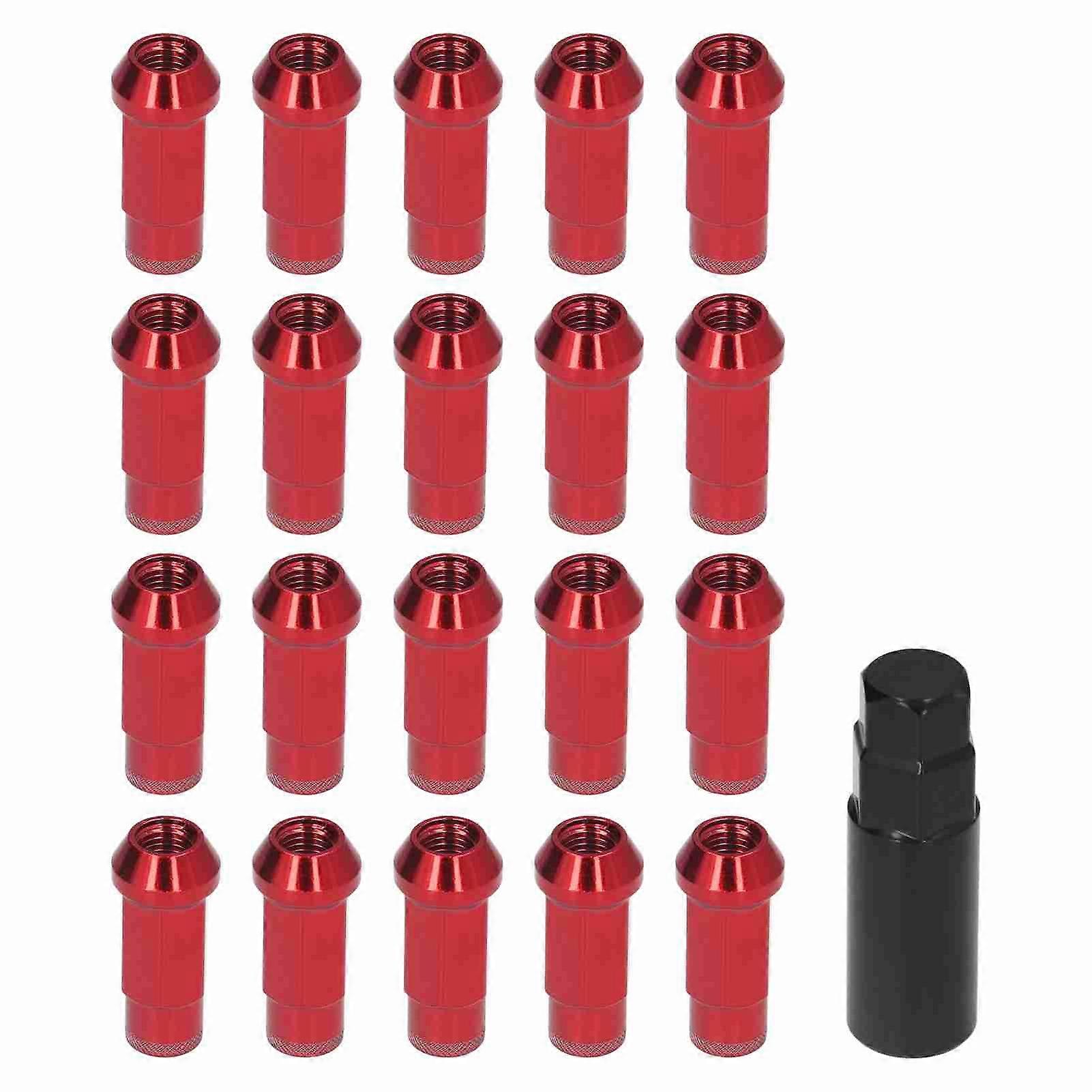 Risegun M12x1.5 Wheel Nuts M12x1.5 Wheel Lug Nuts, 20 Pack, High Hardness, with Wrench Socket, Replacement for Focus, Red