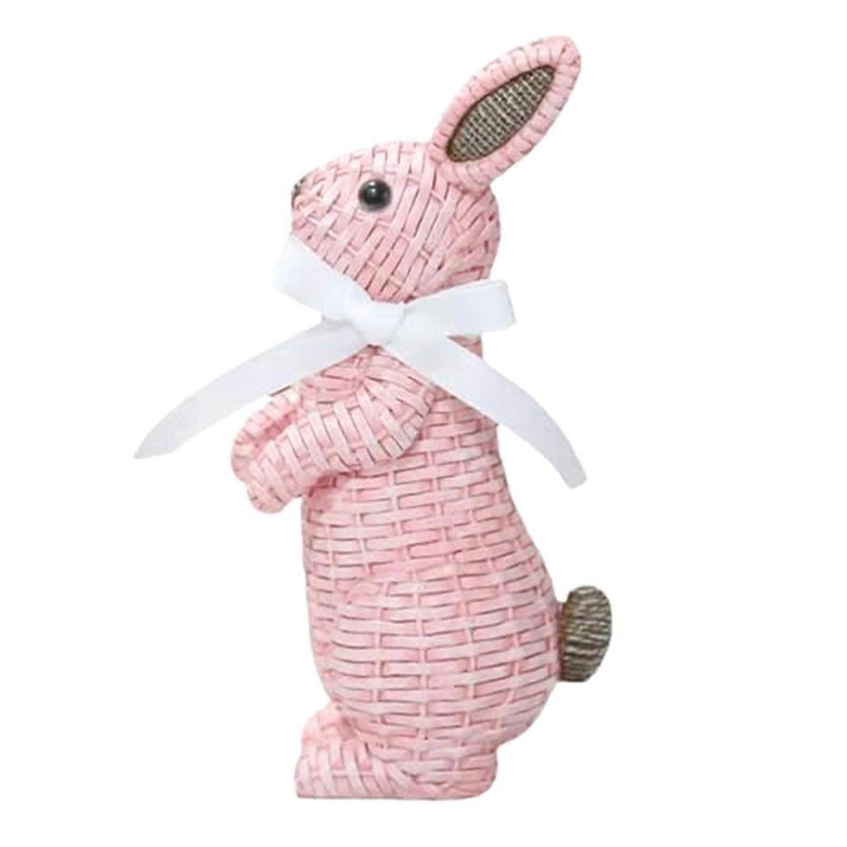 Simulation Bunny Figurine Easter Tabletop Deco Craft Ornament Pink-B