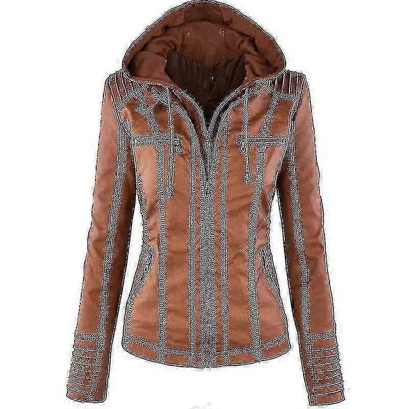 Women's Pu Leather Hooded Motorcycle Biker Jacket Outerwear