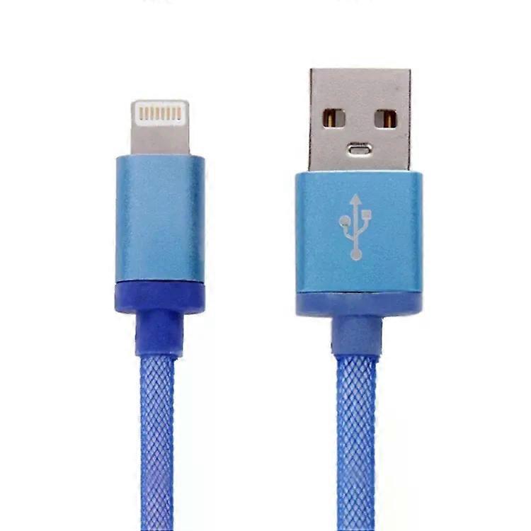 8 Pin USB Data Charger Cable-1m Metal Head Net Style,Blue Blue