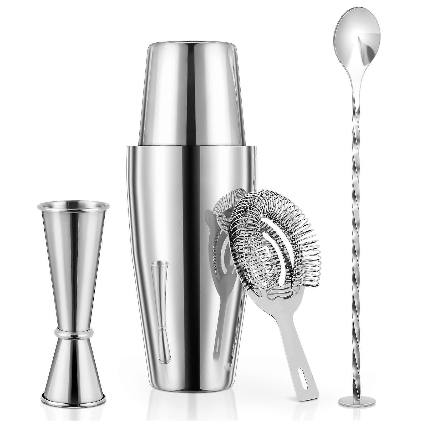 Cocktail shaking set, boston rer, hawthorne strainer, double -measured cocktail meter