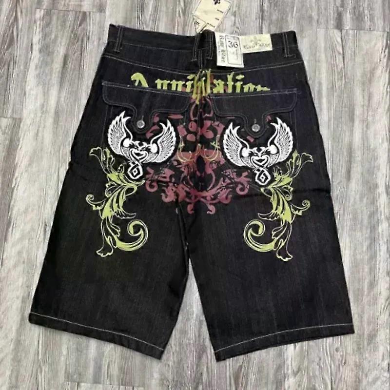 SSummer Ny Mote Vintage Mønster Trykt Løs Denim Shorts Kvinner Y2K Street Populær Harajuku Stil Casual Joker Shorts