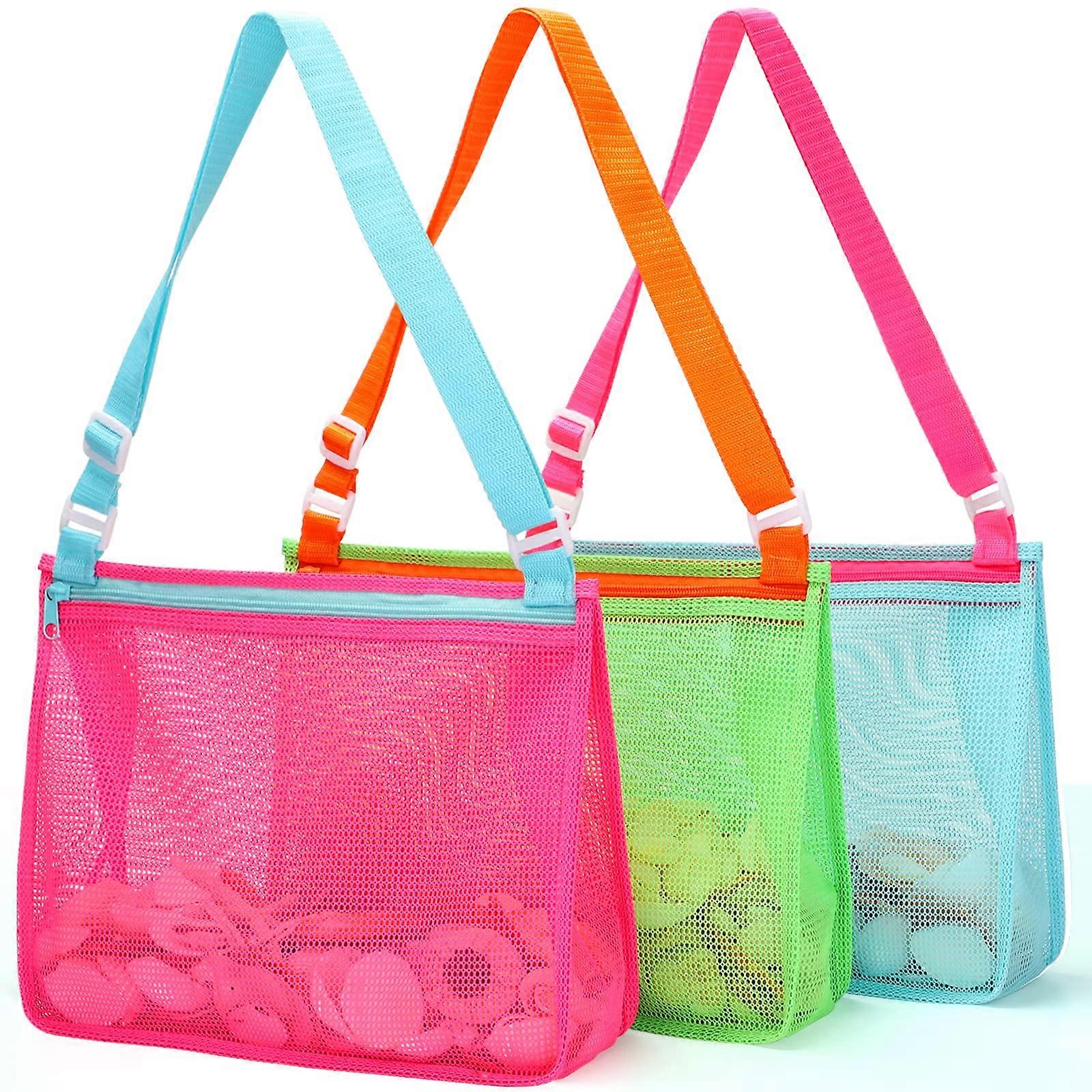 Beach Toys Large Mesh Beach Bag For Sand Toys And Shell Collecting, Pool Bag, Swimming Accessories, Set Of 3 Bags