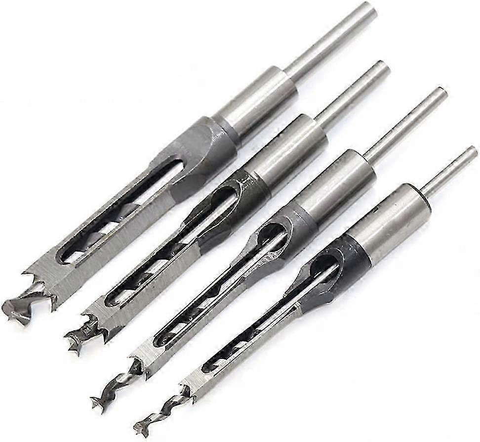 4Pcs Woodworking Square Hole Drill Bits,Mortise Chisel Hole Saw Drill Bit Set 1/4-1/2-5/16-3/8 inch
