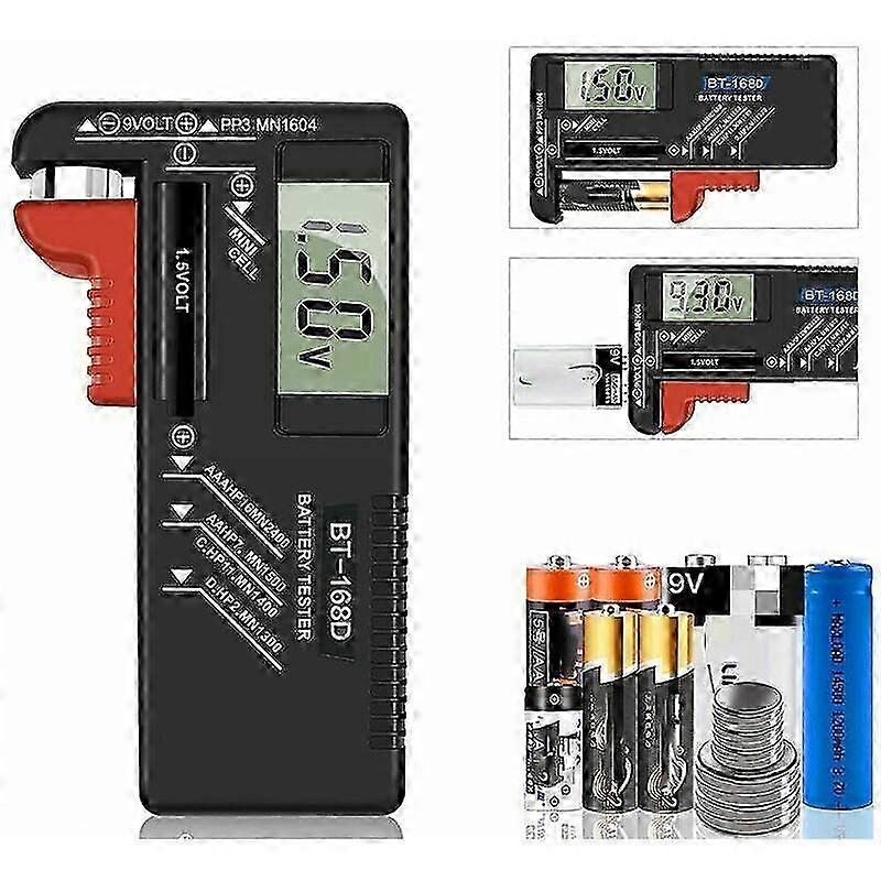 Digital Battery Tester, Universal Battery Tester, Battery Tester, for AA, AAA, C, D, PP3, 9V, 1.5V, Button Cell Batteries - Works Without Battery RUIO