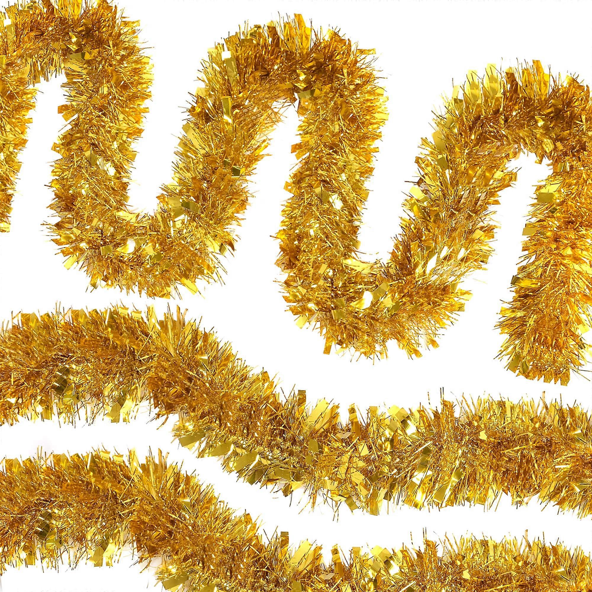 26.2 Ft Christmas Garland - 4 Piece Metallic Shiny Twist Tinsel for Tree, Mantle, Stairs Railing Decorations - Gold