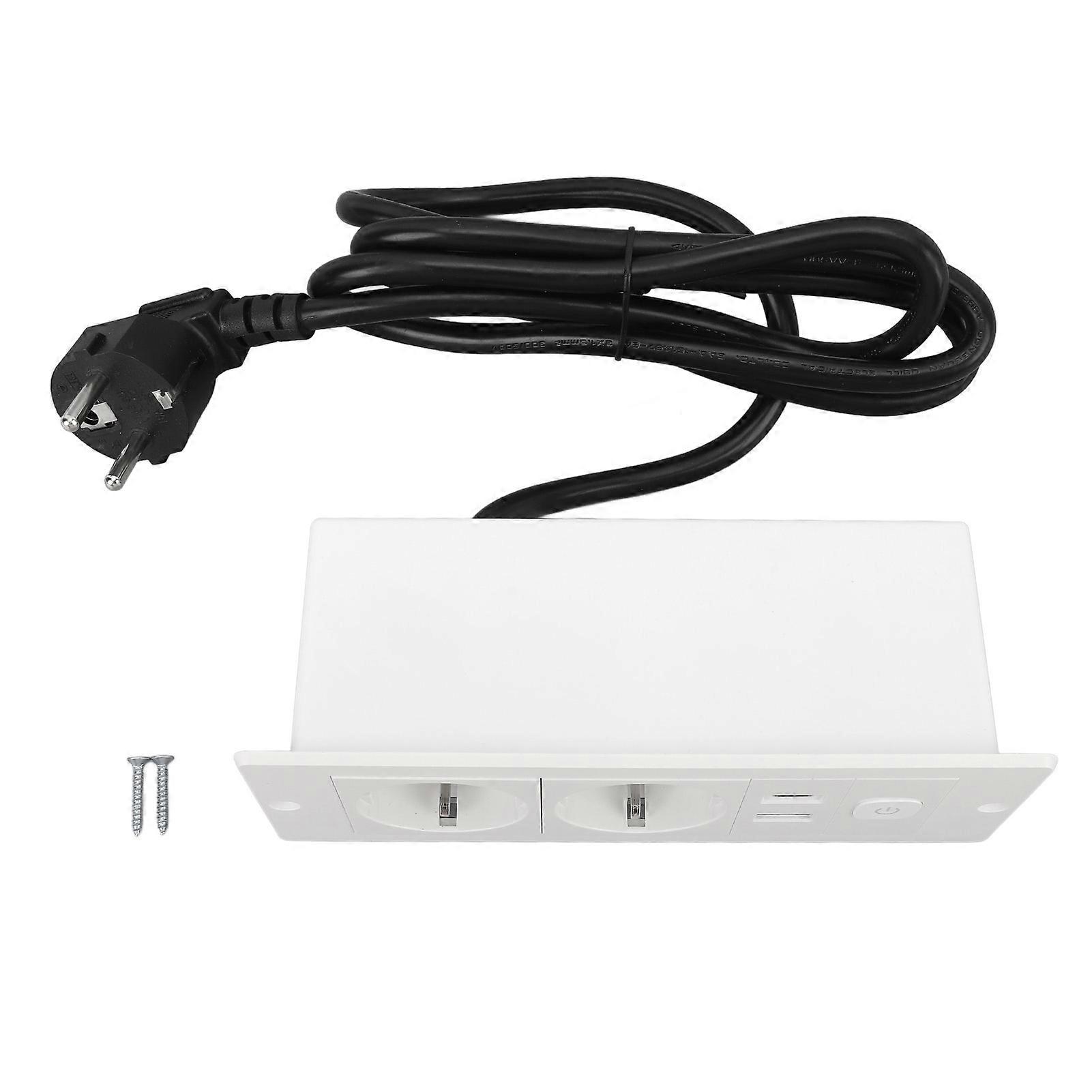 Recessed Power Strip 3 in 1 USB Type C Socket Embedded Desktop Outlet with Switch and Cable for Countertop Conference Table Office Home