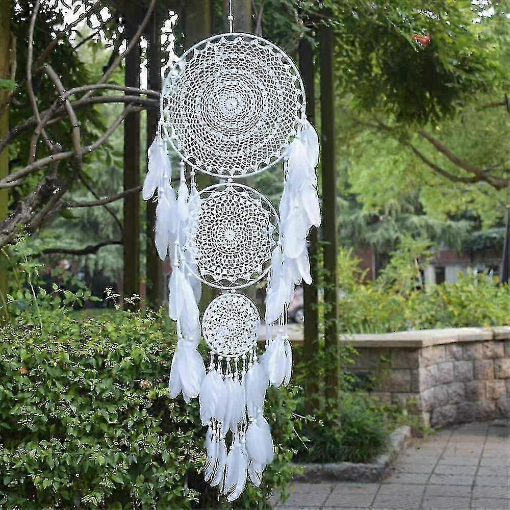 35cm Diameter Large White Macrame Dream Catcher with Long Feathers
