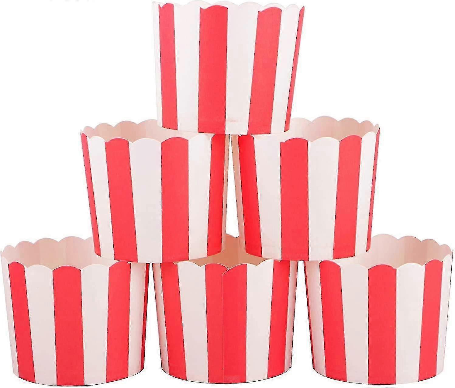 50pcs Disposable Baking Cupcake Wrappers, Red and White Stripes