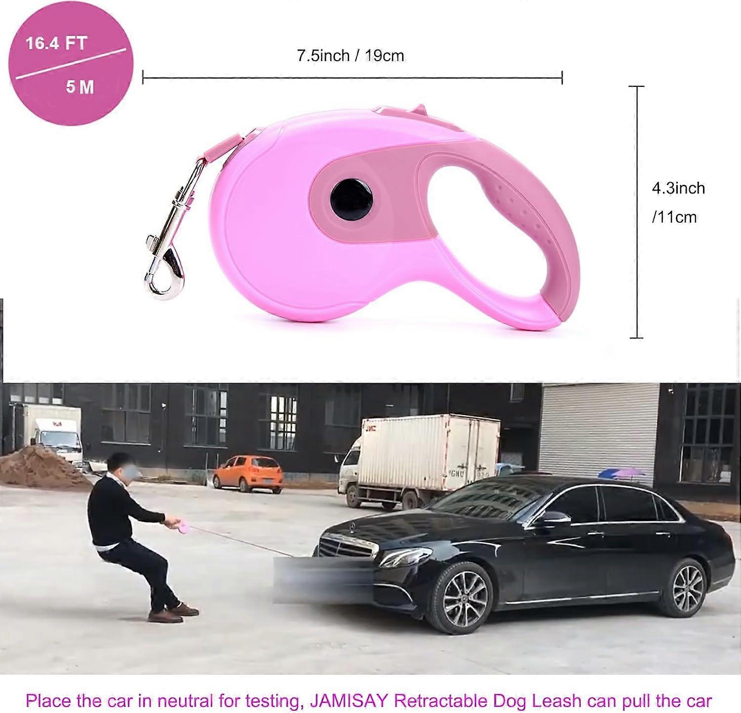 Retractable Dog Leash 16.4FT for Medium to Large Dogs Up to 110lbs, Nylon Tape, Anti-Slip Handle, Pink Color