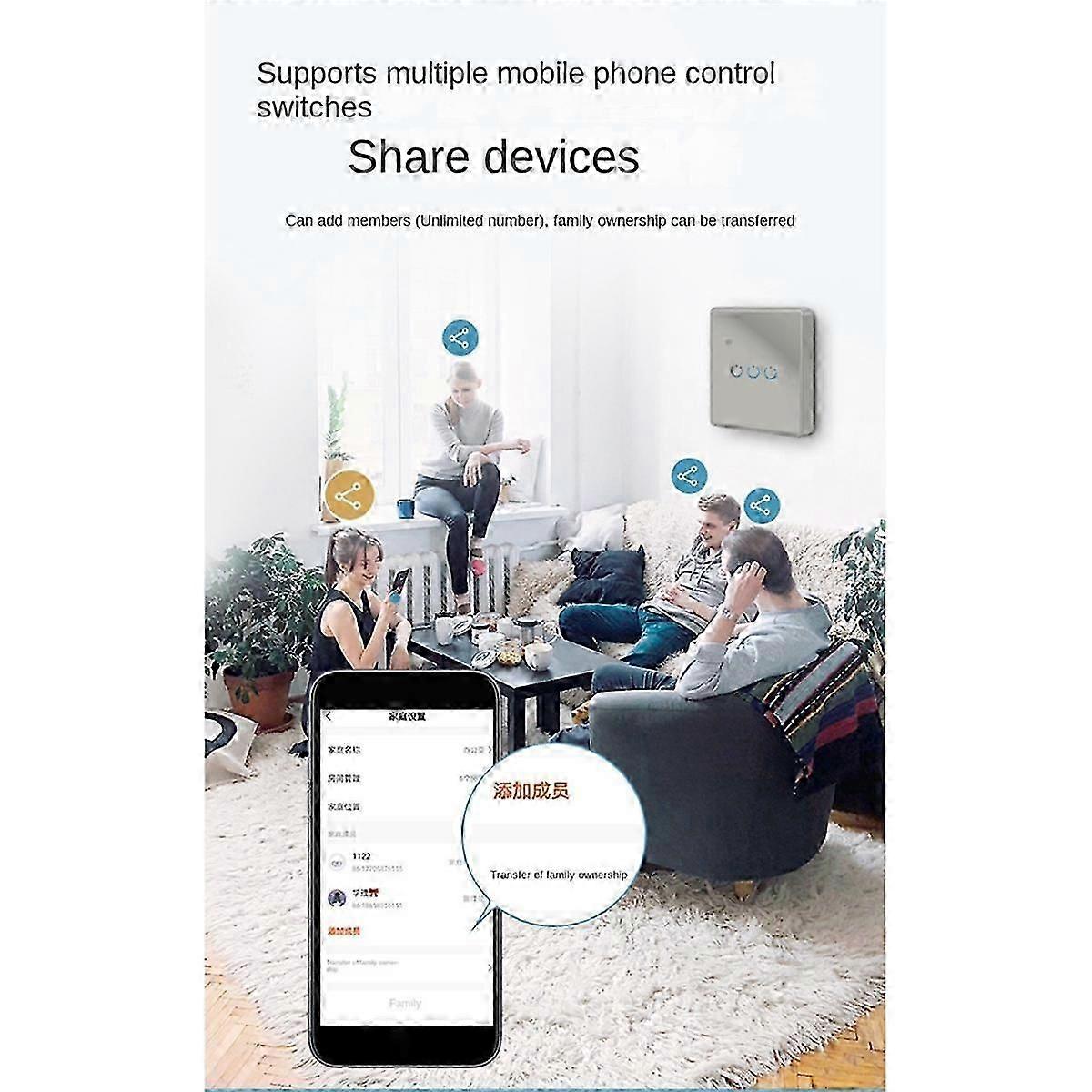 Tuya Wifiスマートスイッチタッチライトスイッチシングルゼロファイアラインユニバーサル1スイッチ