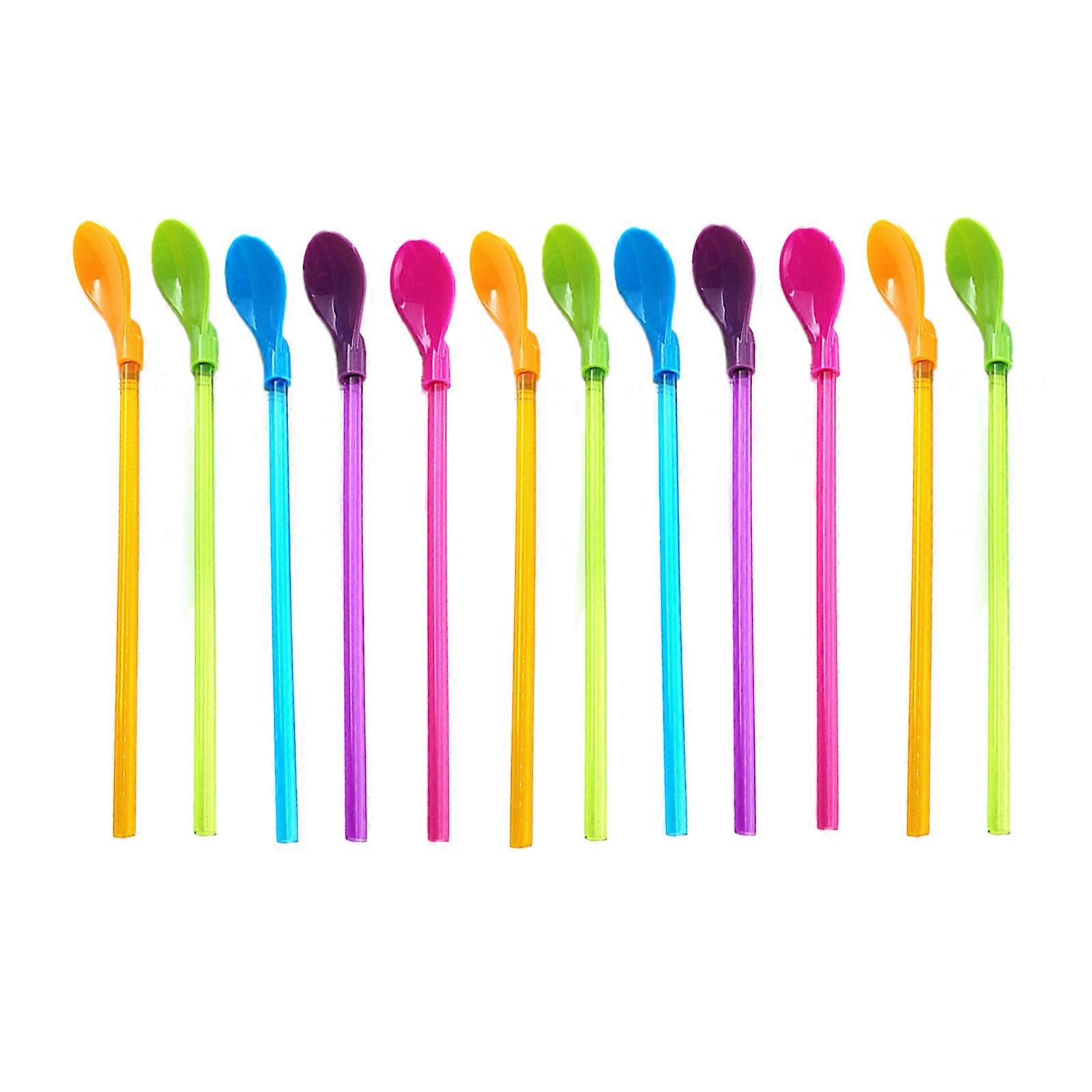 Assorted Color Straw with Spoon Head Unique Sipper Colorful Spoon Straws for Sipping and Scooping Drink and Dessert