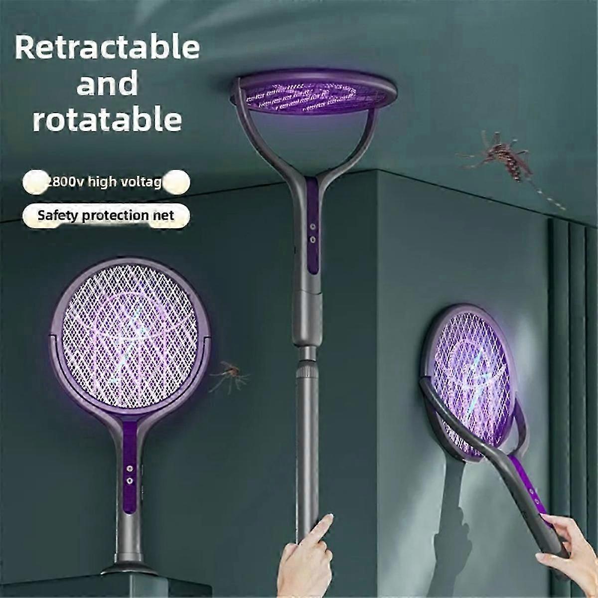 Mosquito Swatter with Telescopic Rod Indoor and Outdoor Handheld Mosquito Swatter Telescopic Electri
