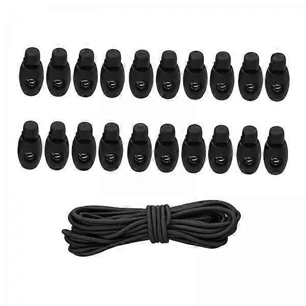 6X 20pcs Plastic Cord Locks End Spring Loaded Slider + 3m Bungee Cord Style 3