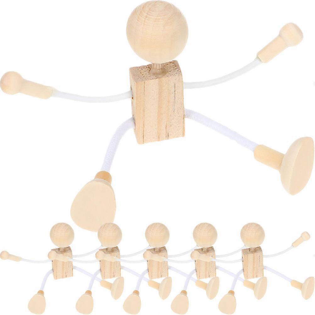6pcs Unfinished Wooden Cartoon Dolls for DIY Crafts, Durable Figures for Painting, Creative Play, Imagination & Skill Development