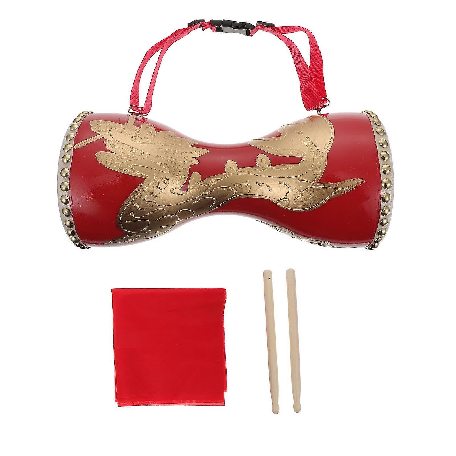 Portable Cowhide Waist Drum with Dragon Pattern for Adult Performances and Celebrations Easy to Hold with Strap
