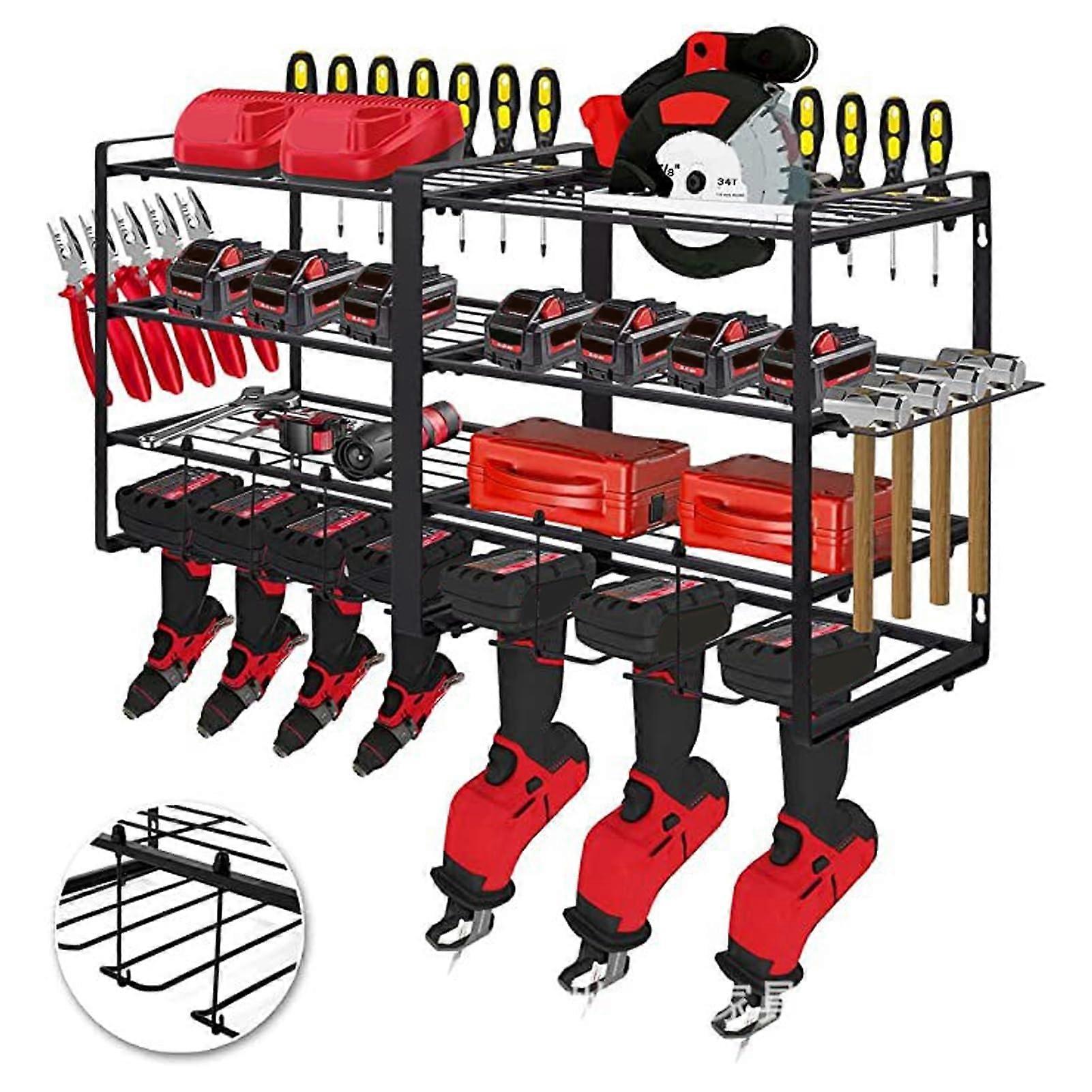 Elektrowerkzeug Organizer 4-Layer Steel Garage Storage Rack Wall-Mounted Large Tool Holder for Cordless Drill and Screwdriver