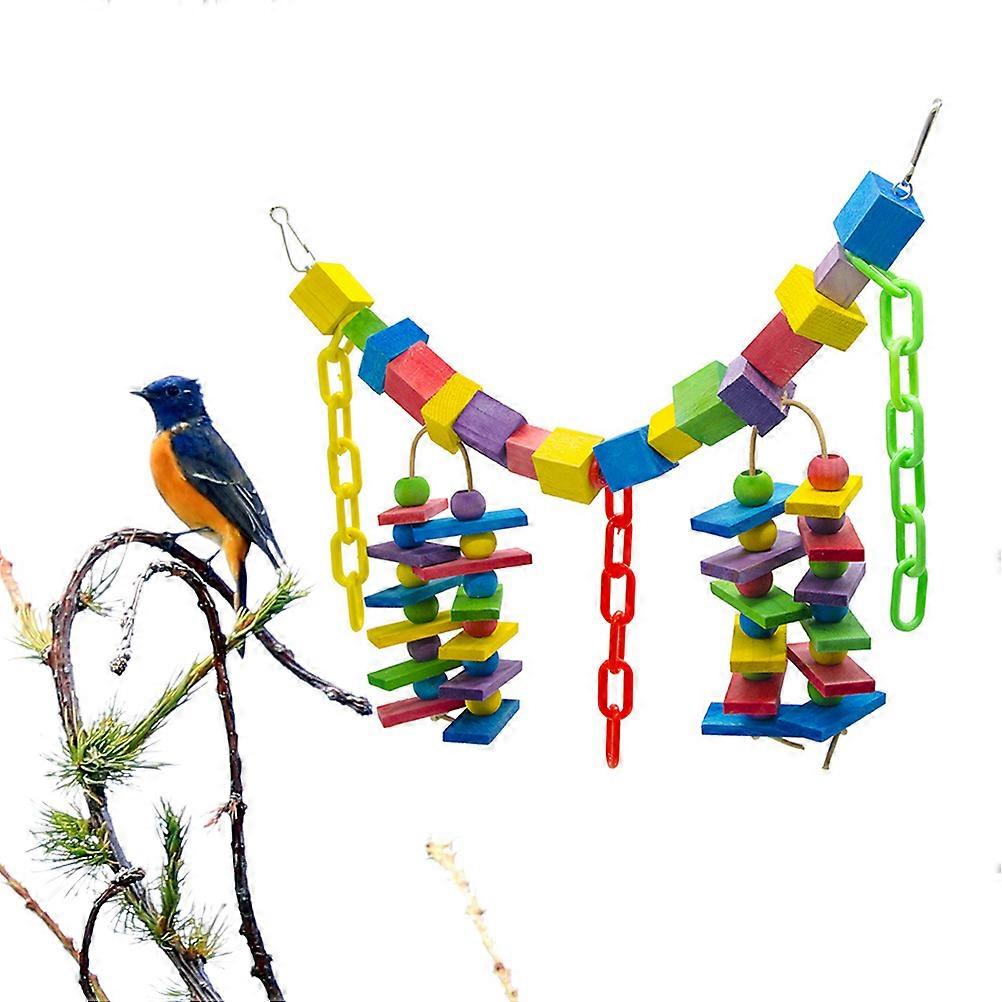 Large Colored Parrot Natural Wood Block Chewing Toy for Big Birds Multi Colored Bird Chew for Anxiety Relief and Physical Fitness