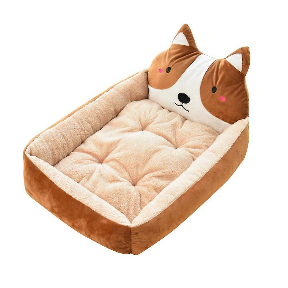 Semi-Enclosed Cat Bed House Shaped Cartoon Animal Shape Plush Coffee Color 50x40x12cm Easy to Wash 1Pack
