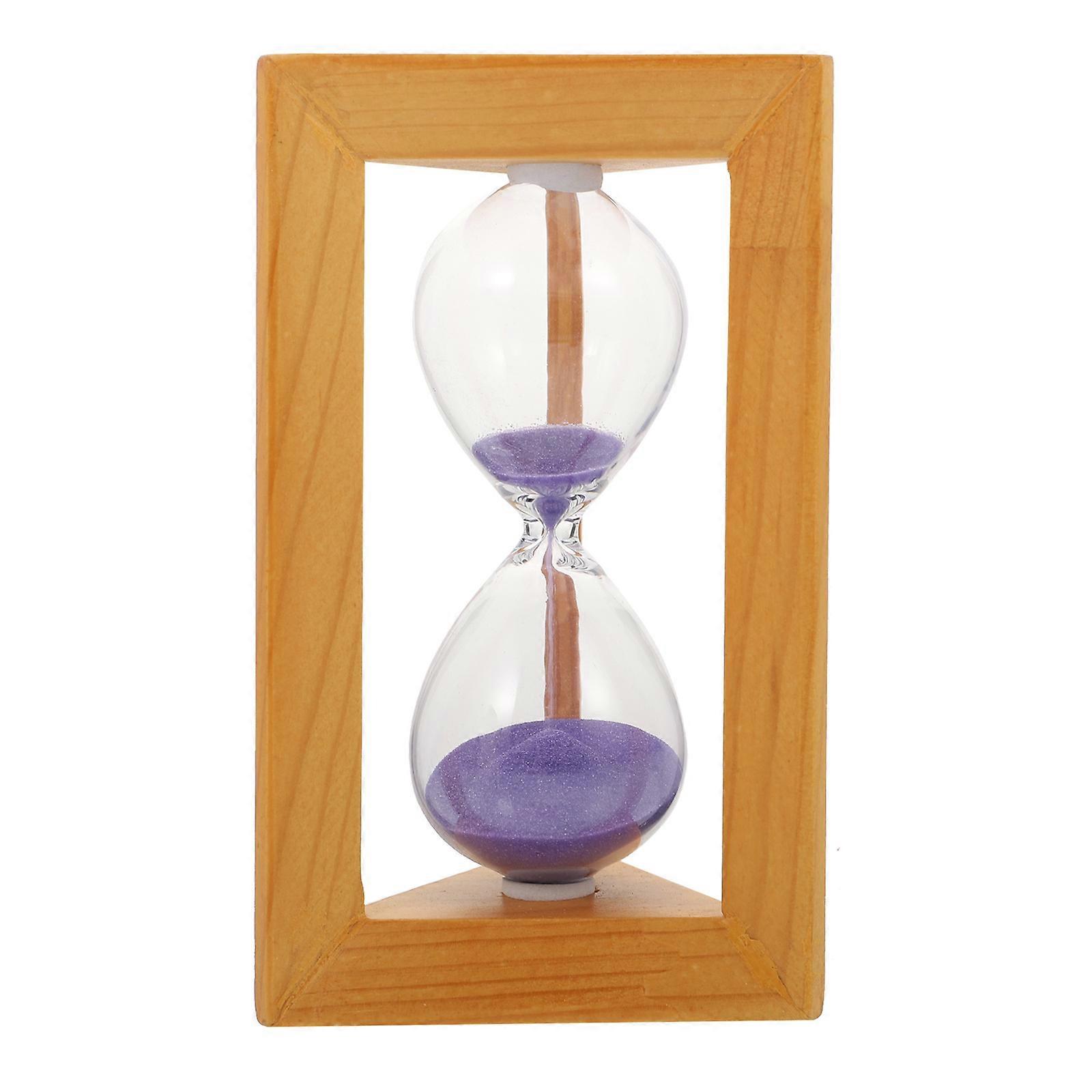 Hourglass Timer Decorative Wooden Glass Home Desktop Item 14.5x8.5cm Purple Timing Tool 1Pc