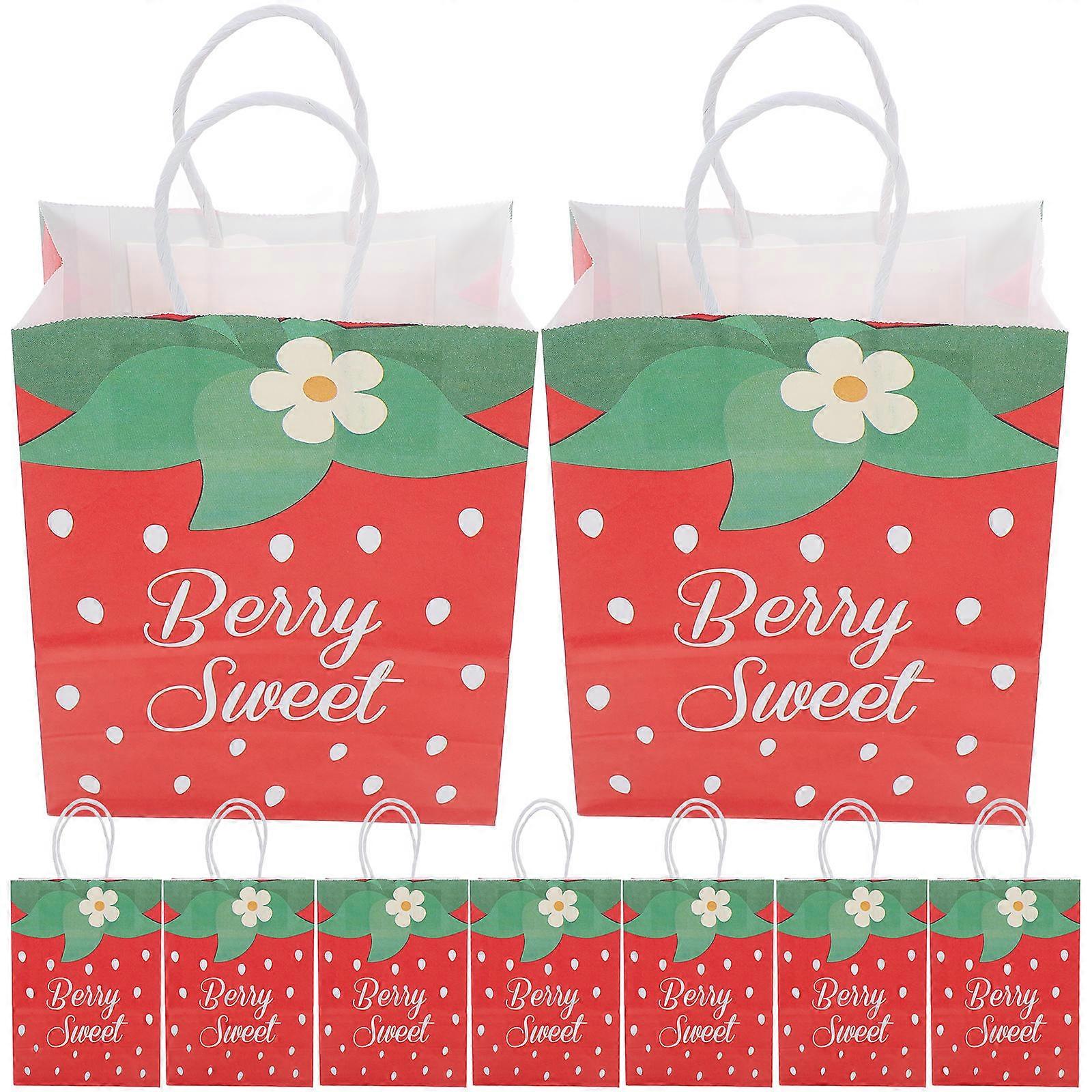 Strawberry Print Tote Bag Cute Paper Gift Bags for Party Decorations and Storage Use Red