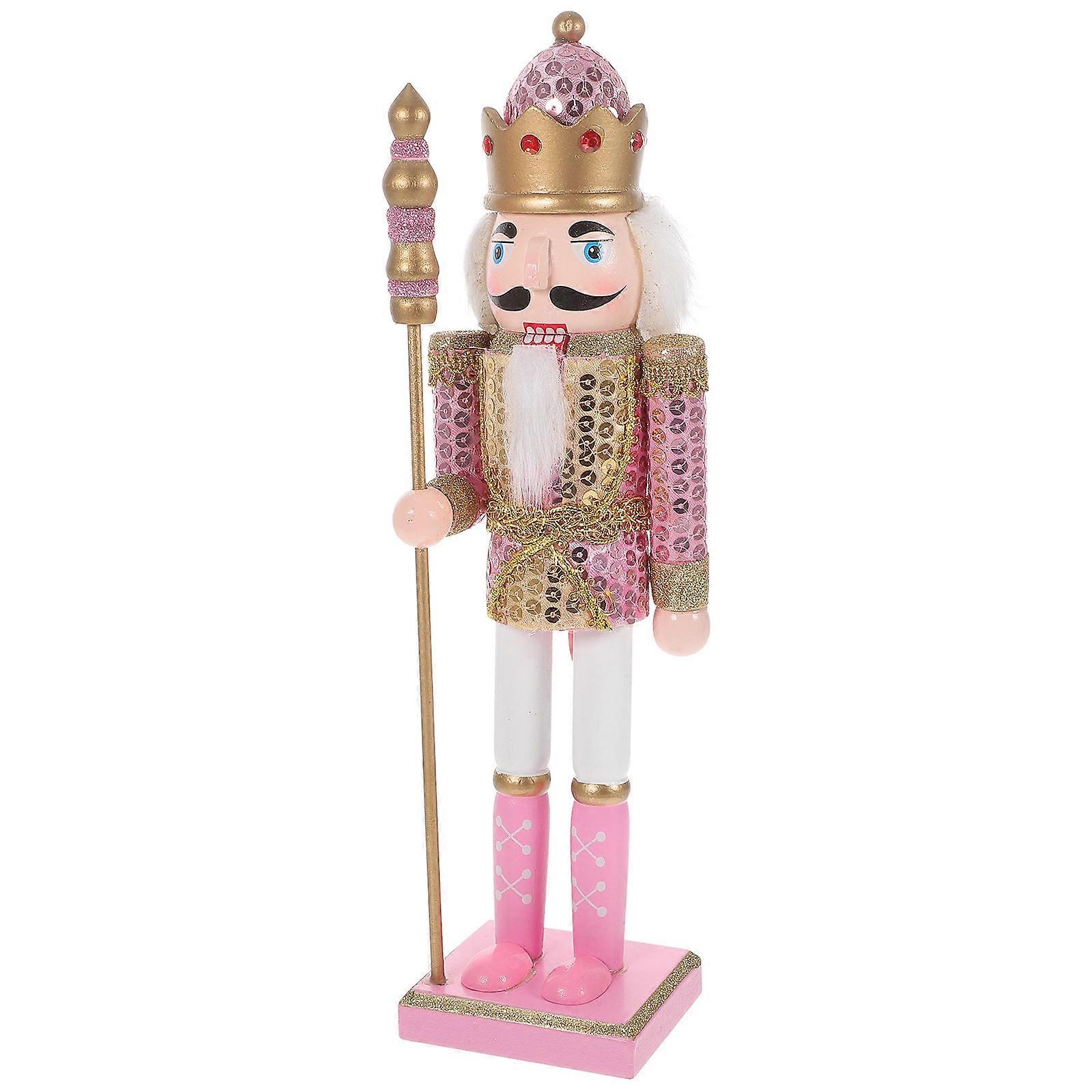 Wooden Nutcracker For Xmas Nutcracker Statue Home Decor Pink Nutcracker Soldier Shape 1Pack