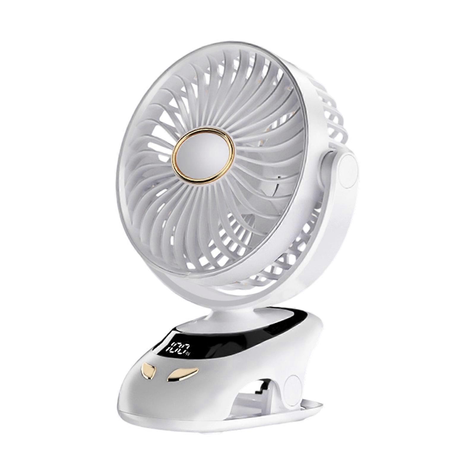 Clip On Fan Digital Display USB Powered Desk Fan USB Rechargeable Cooling Device For Office Homes And Baby Strollers  White