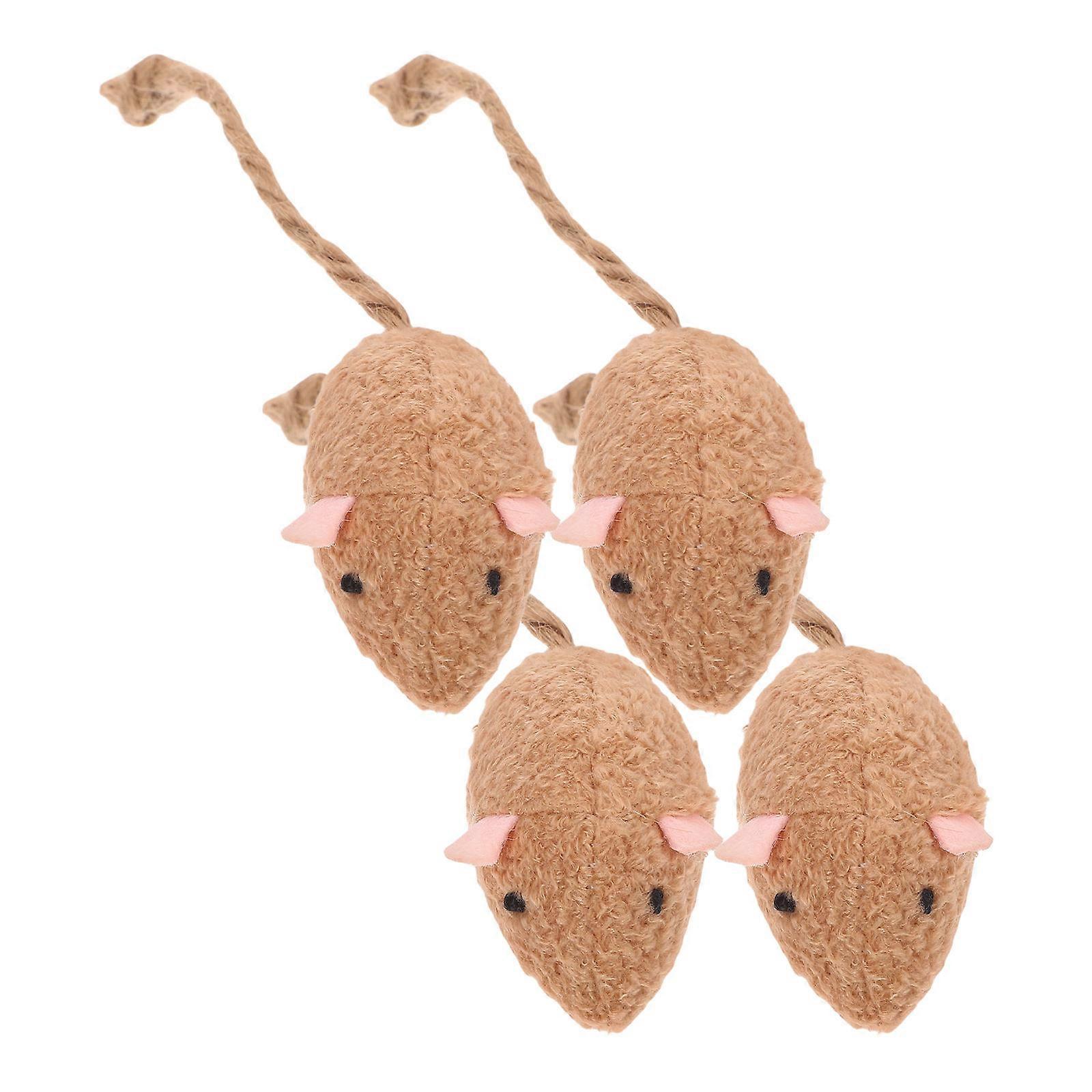 Plush Mouse Cat Toy Interactive Entertainment Indoor Cats Khaki Color 4Pcs