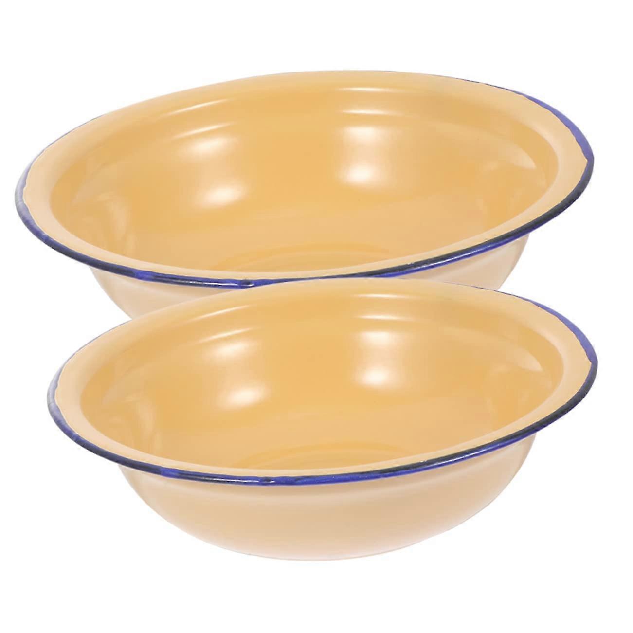 2-Piece Vintage Enamel Soup Bowl Set, Large Capacity Enamelware, Retro Style Kitchen Bowls