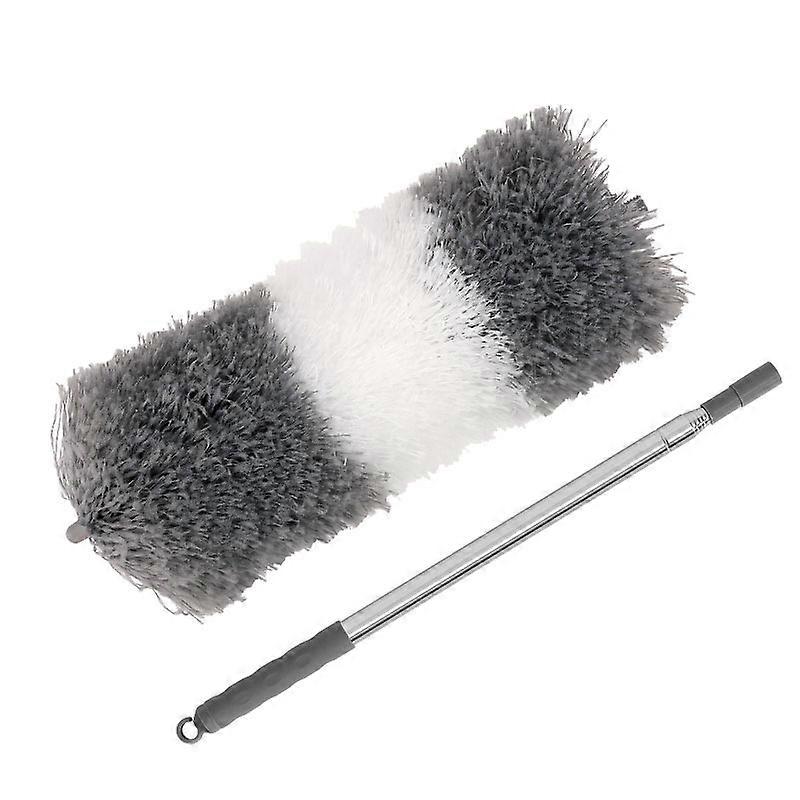 Feather duster - Duster - With telescopic handle - Feather duster extendable up to 280 cm - Cleaning products - Washable - Microfiber - Gray White -