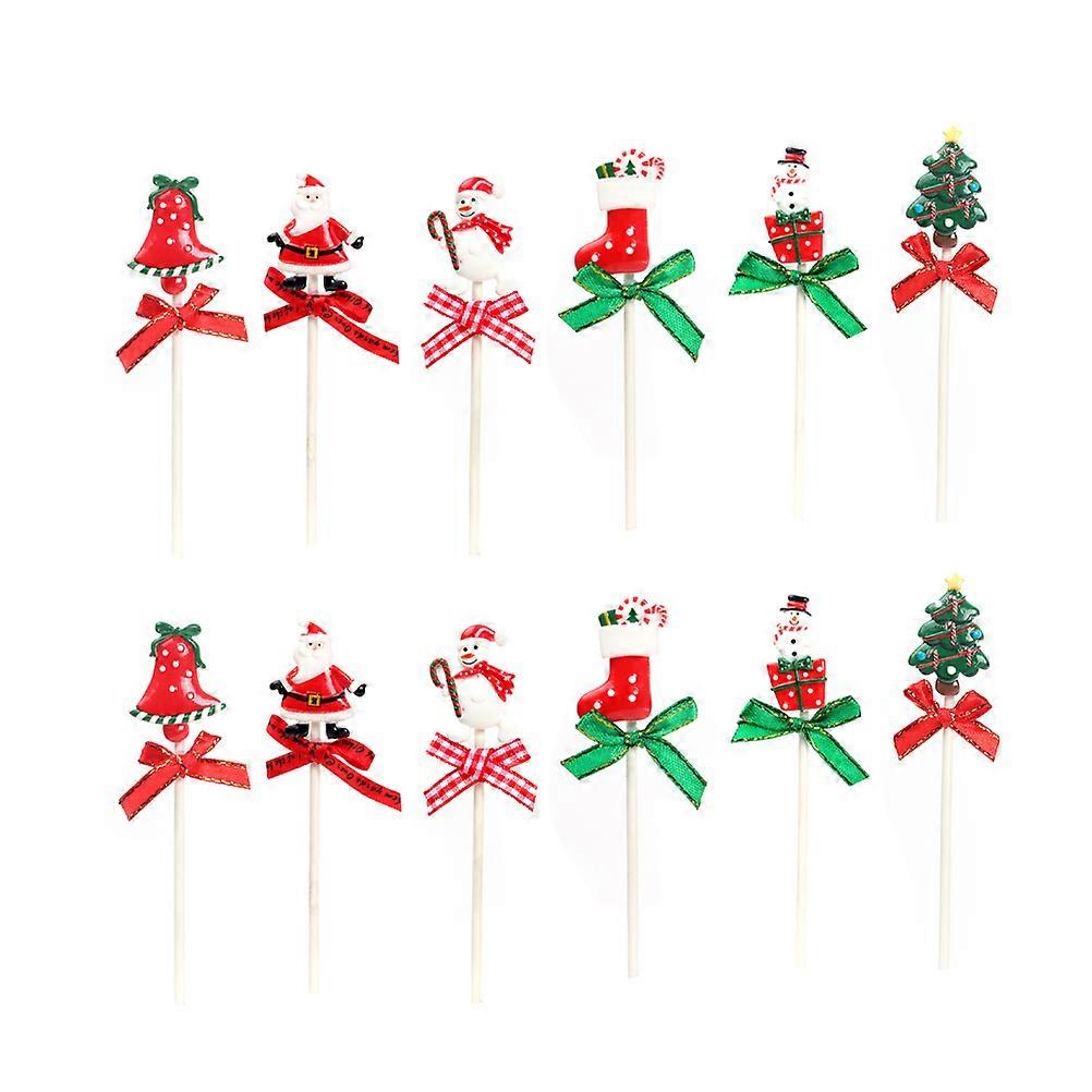 Bowknot Cake Toppers Christmas Themed Parties Home Users Resin 12Pcs