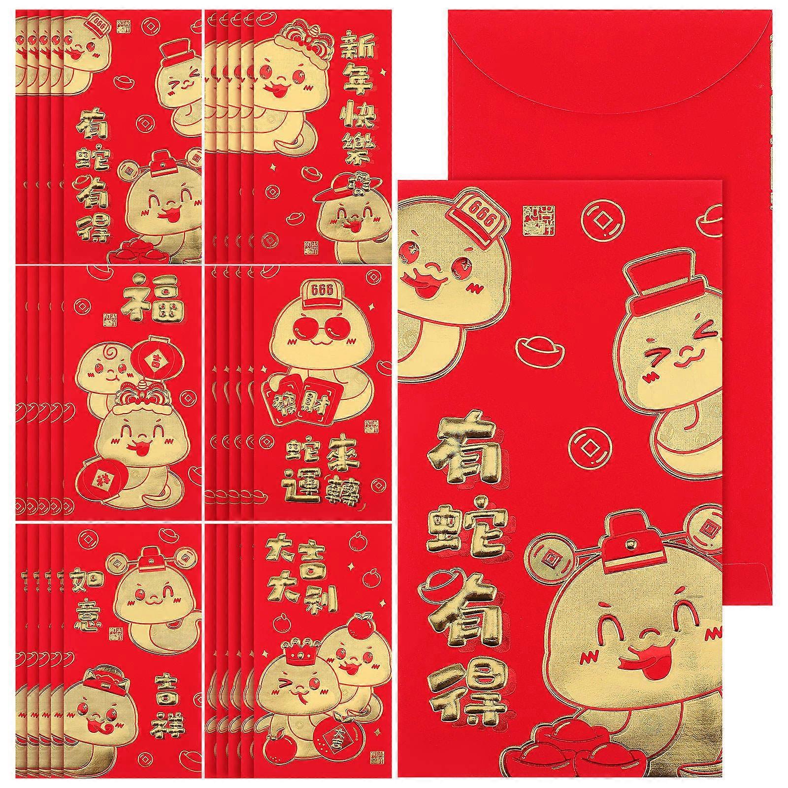 36pcs Cartoon Snake Red Envelopes Creative Design for Lunar Year, Spring Festival, Weddings, Birthdays, Festive Lucky Money