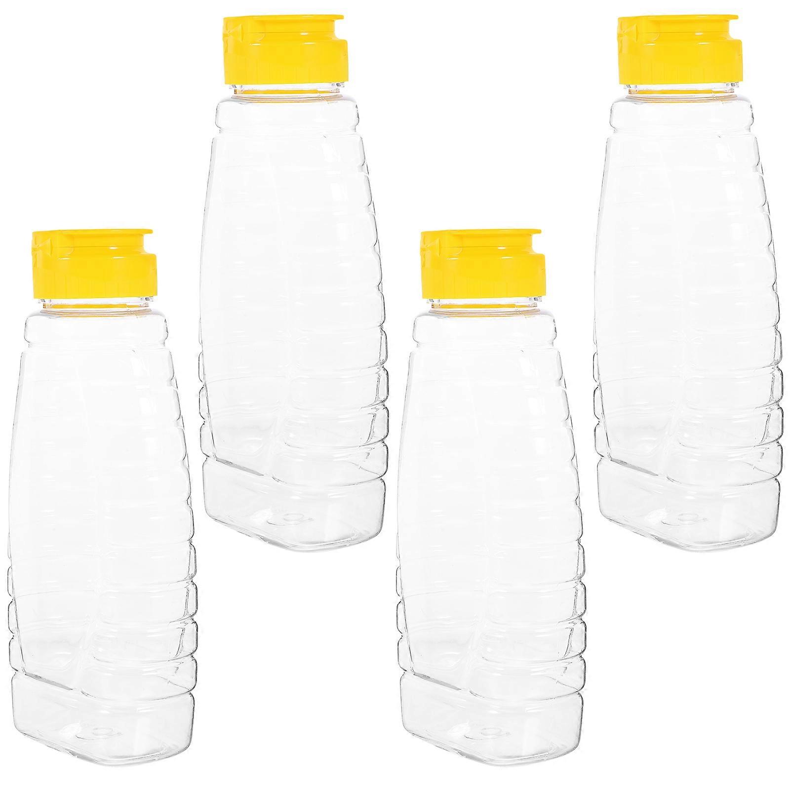 Empty Honey Bottles Transparent Food Storage Container For Home Use 500g Capacity Square Shape 4Pcs