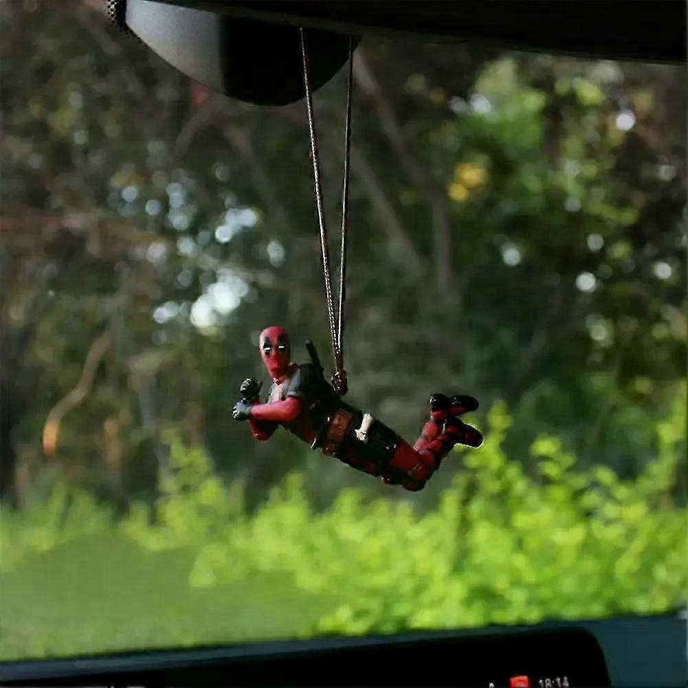 Deadpool Cartoon Car Rearview Mirror Pendant Read A Book SUCK IT Car Pendant Interior Accessories Hanging Ornament