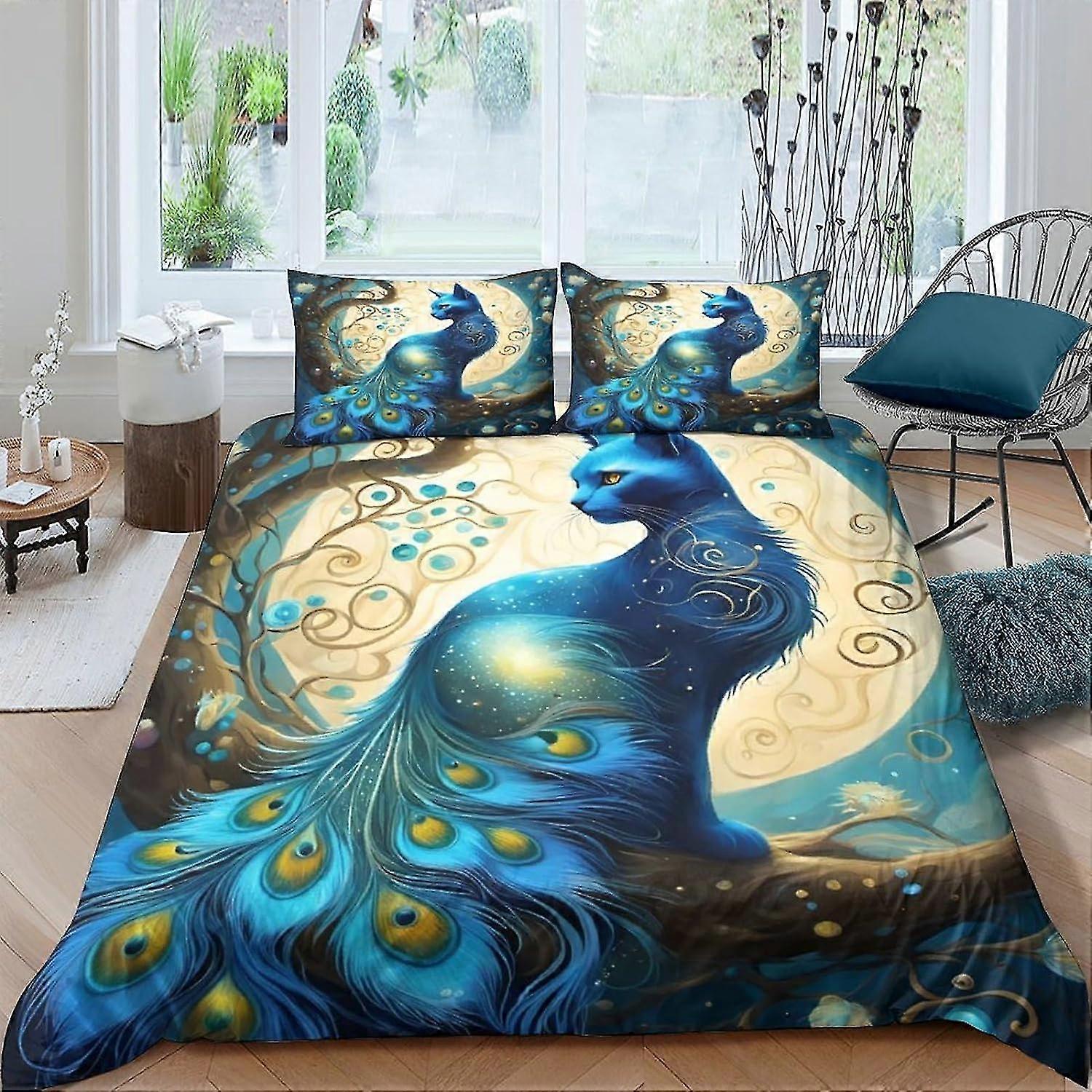 Conjunto de Capa de Edredom para Gatos Fantasia para Meninos e Meninas Capa de Edredom 3D Colcha Colcha 3 Peças Microfibra Macia Dupla