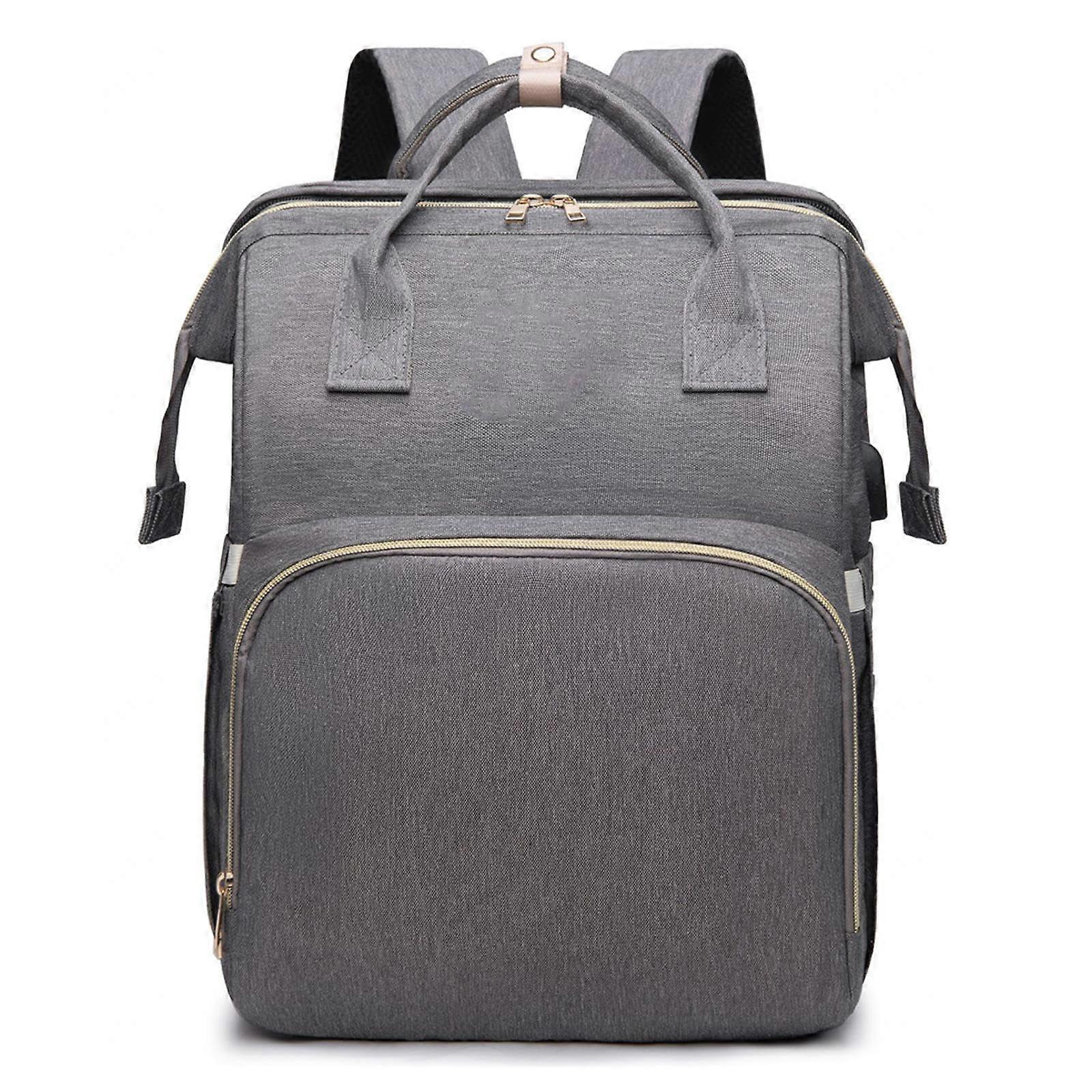 Changing Backpack with Bed Function, Grey Pram Changing Bag with Changing Mat, Multifunctional Travel Bag for Parents