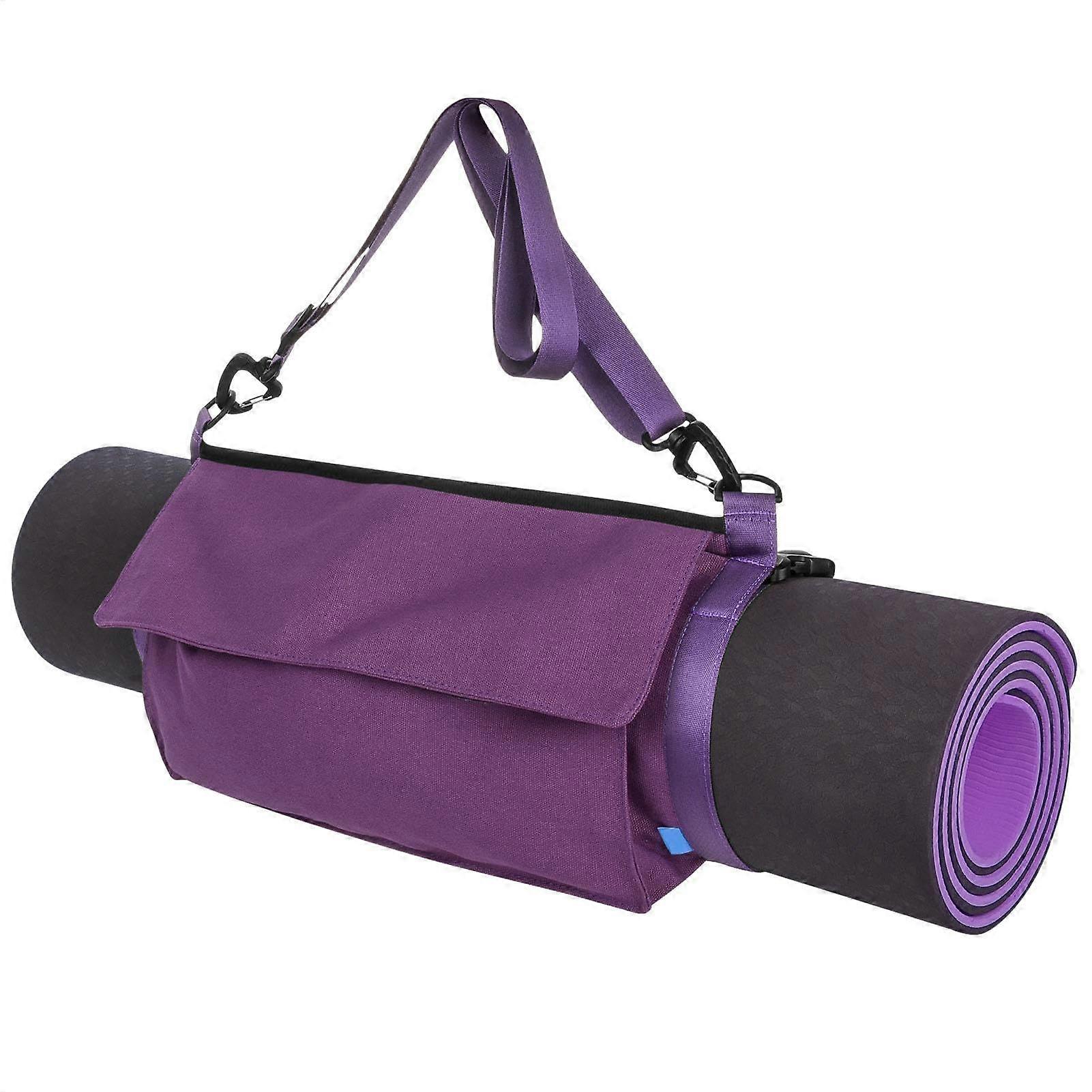 Yoga Mat Carry Strap Adjustable With Pouch Purple Multi Purpose For Pilates Exercises