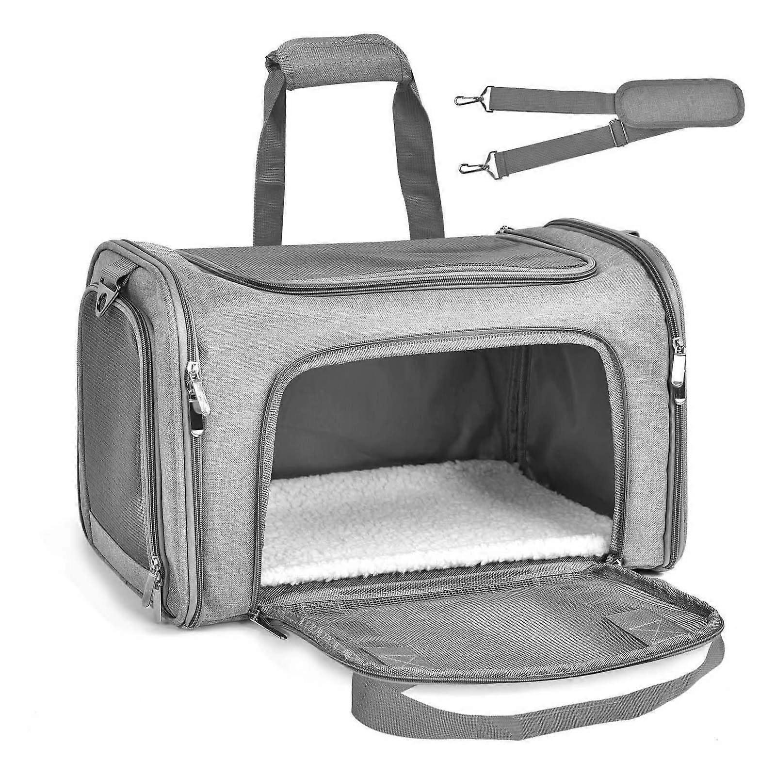 Soft Carrier for Cats and Dogs, Foldable Transport Bag with Breathable Mesh, Oxford Fabric (Grey)
