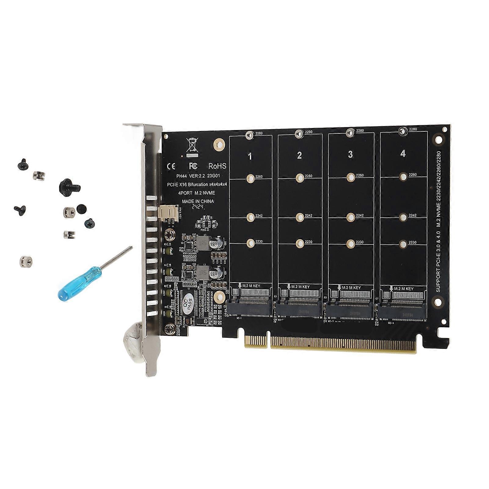 Adapter Card 4 Port M.2 NVMe SSD to PCIE X16 M Key Hard Drive Converter Reader Expansion Card