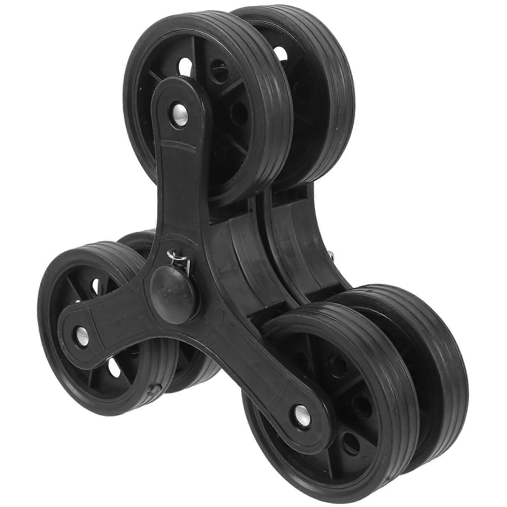 Threewheeled shopping cart with plastic wheels, shopping cart wheels for trolley triangular wheels, stairclimbing wheels.