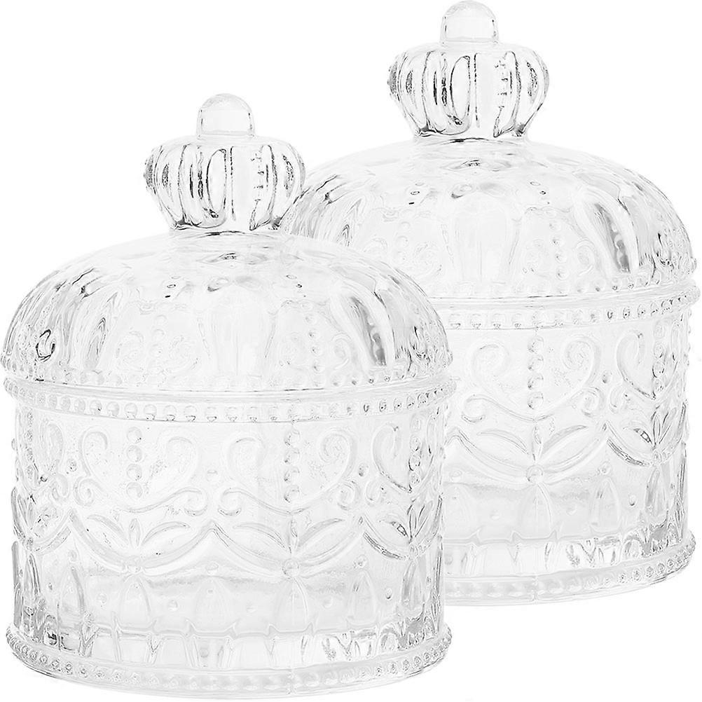 2Pcs Glass Candy Jar with Lid for Home Transparent Container
