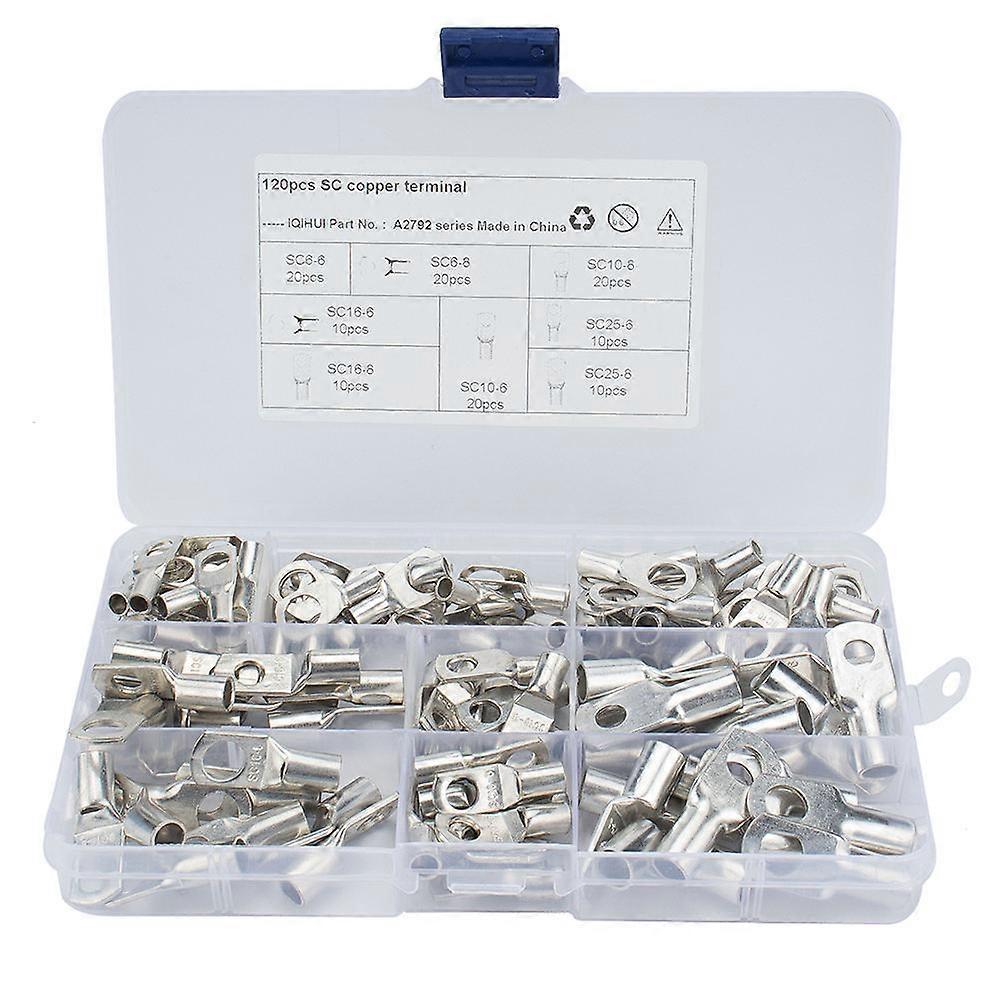 Electrical Terminal Kit Copper Bare Terminals Lug Tinned Copper Tube Shape For Automotive Applications Silver 120Pcs
