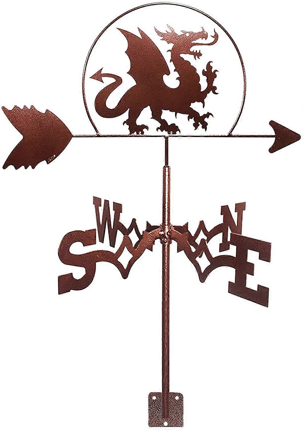 Garden weathervane in shape of dragon, metal with antirust coating, wind direction indicator.