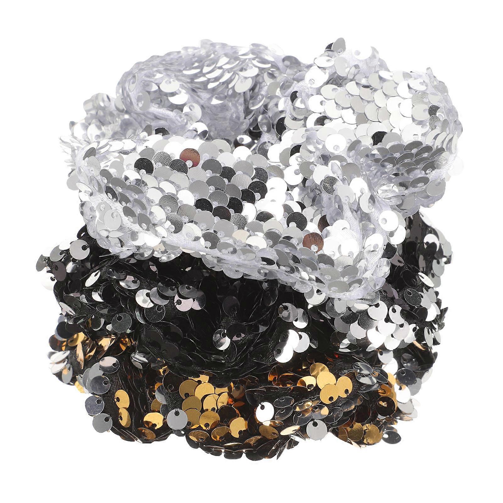 3pcs Mermaid Sequins Hair Scrunchies for Women and Teens Soft Elastic Ponytail Holders with Silver, Black, and Design for Comfortable Hair Styling