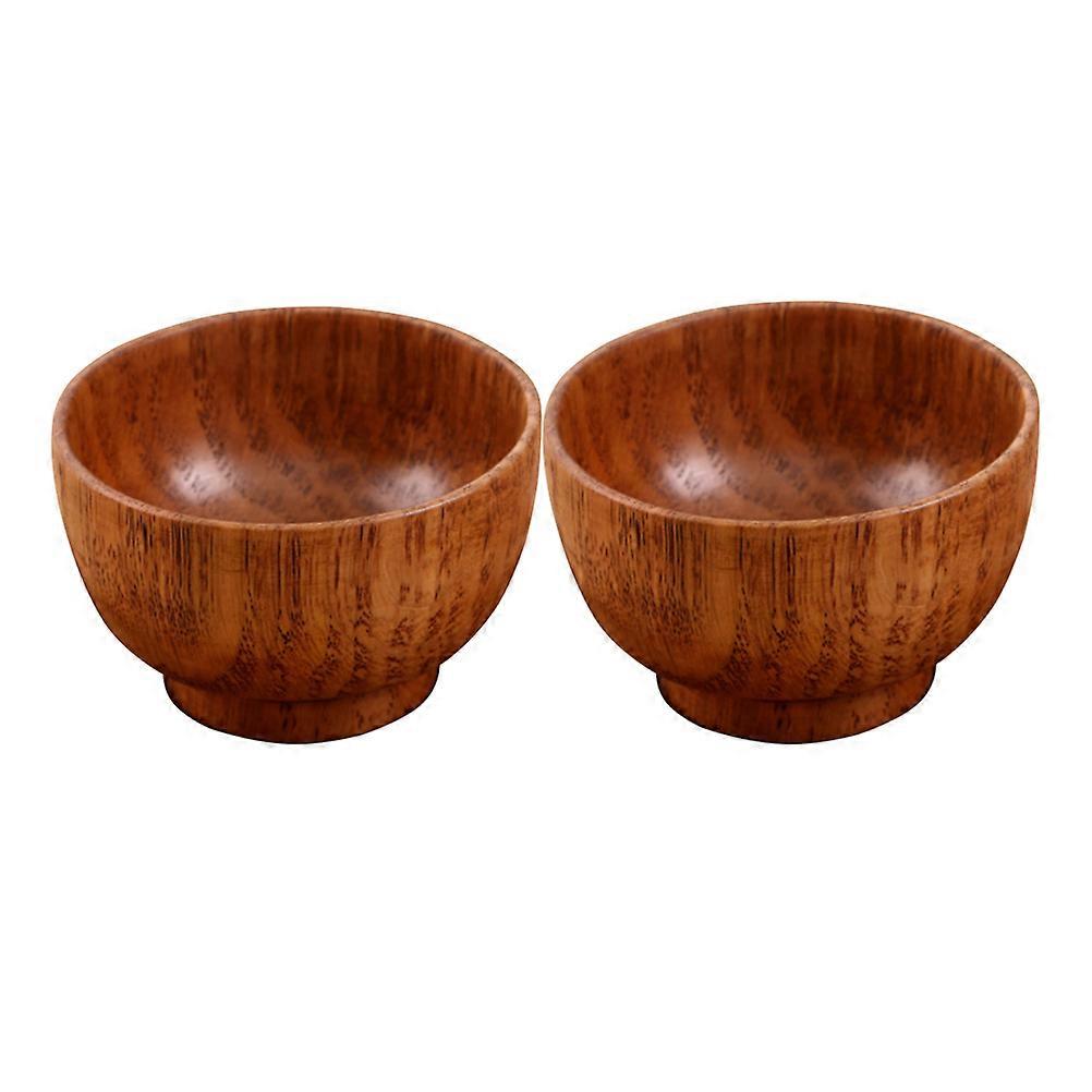 Handmade Wooden Bowl for Home Use Brown Plastic Material Smooth Edges 2 Pieces