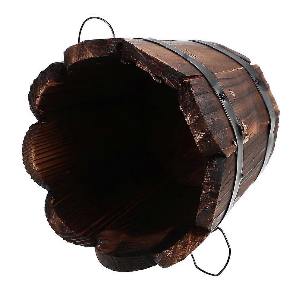Retro Style Durable Wooden Planter Barrel Flower Pot Multi Functional Decorative Garden Bucket for Home Office Courtyard Balcony Use