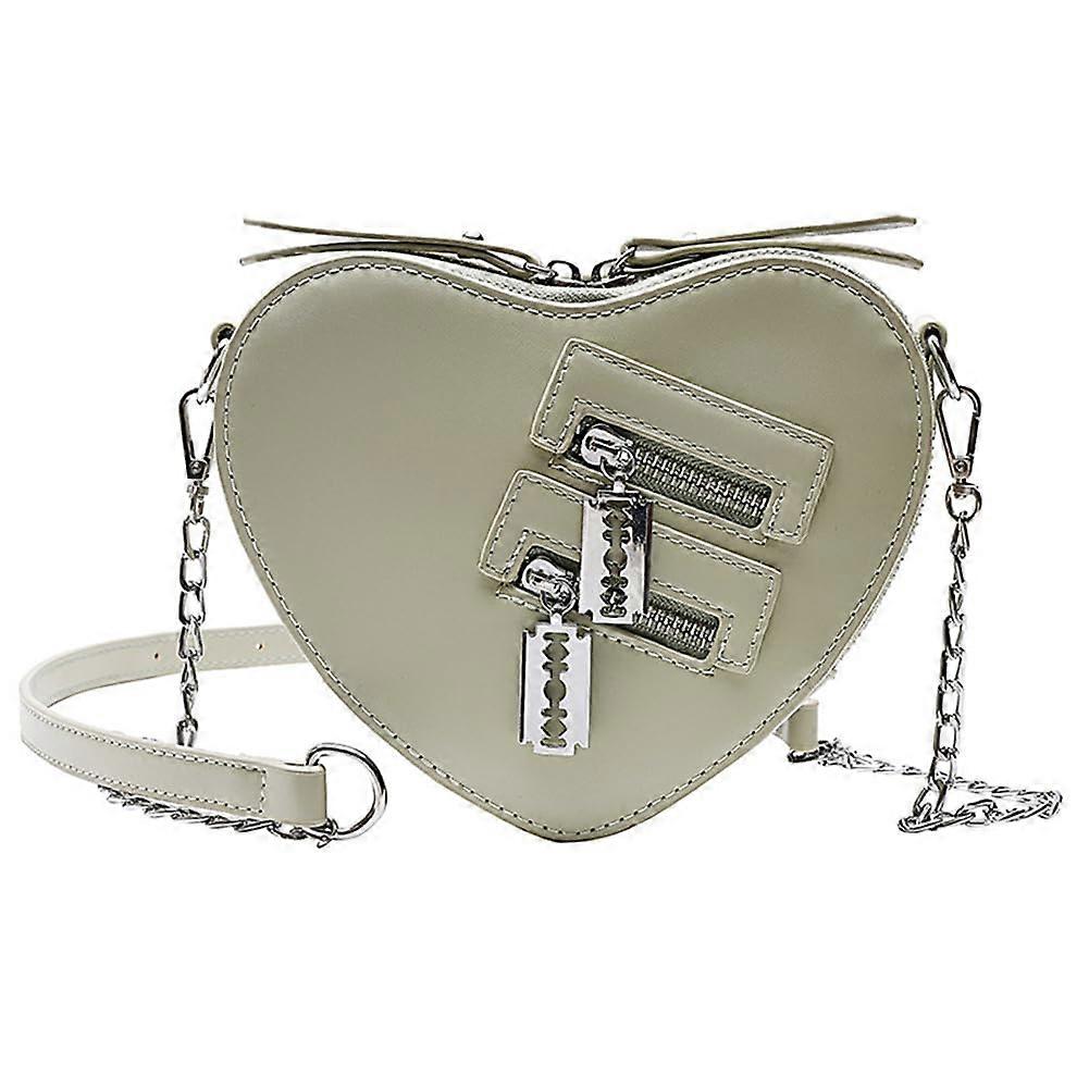 Women's Shoulder Bag with Chains, Heart Shaped Clutch, Adjustable Strap, Green PU Leather Zipper Purse for Travel