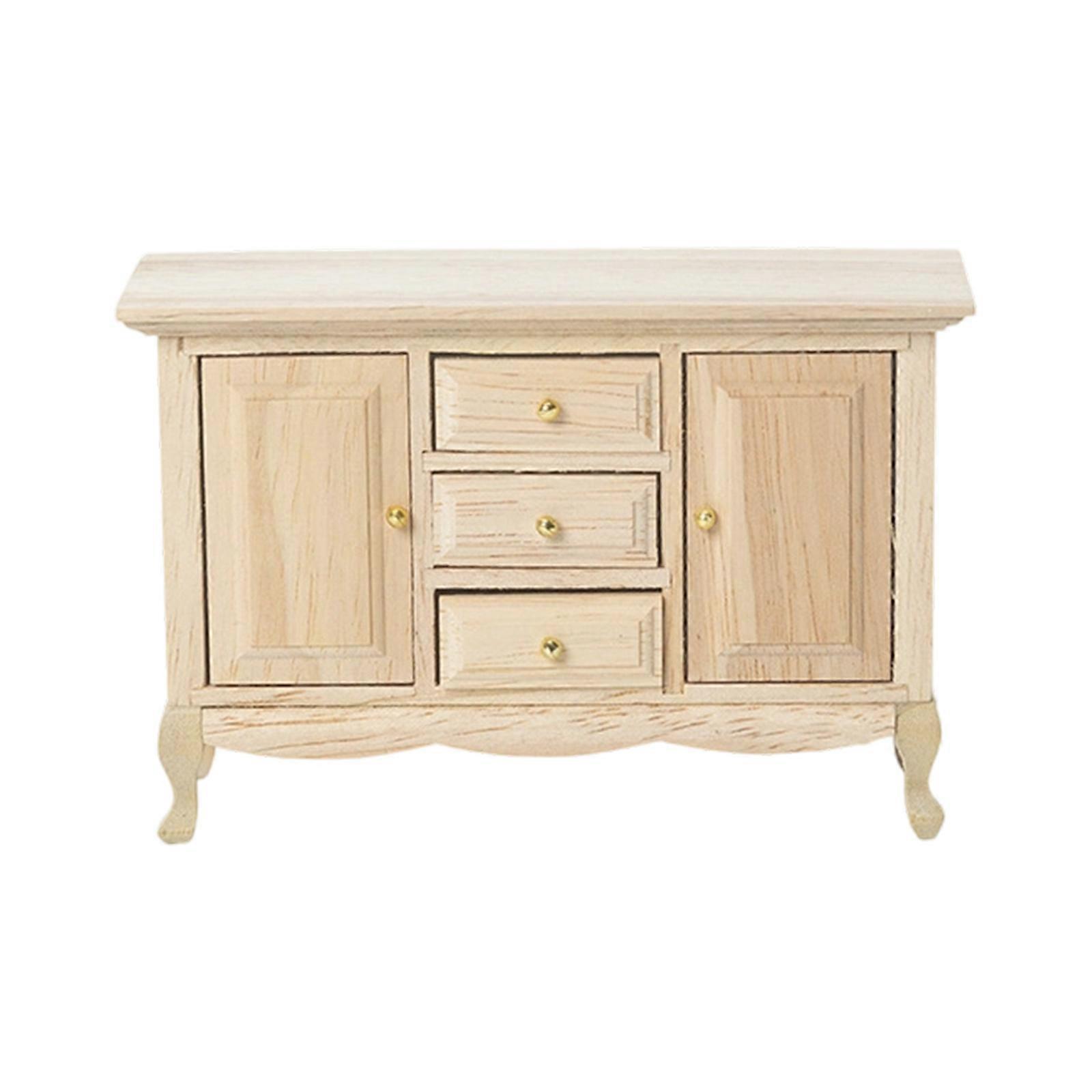 Realistic Miniature Bedside Table For 1/12 Scale Doll House with Functional Drawer Doll House Model Project Furniture Log color