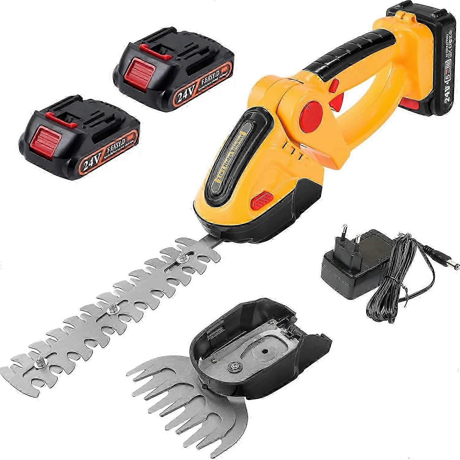 2 في 1 ماكينة تشذيب تحوط العشب الكهربائية مع سرعة 20000 دورة في الدقيقة لشجيرات الحدائق والمروج ، 2 بطاريات