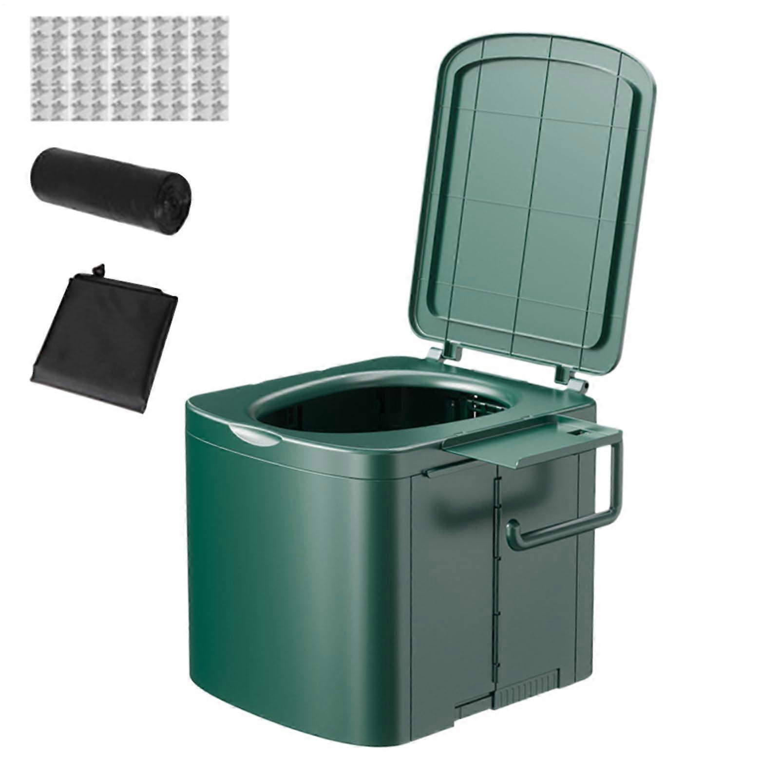 Portable toilet, foldable, with ergonomic handle, storage bracket, for trucks, boating, children, green